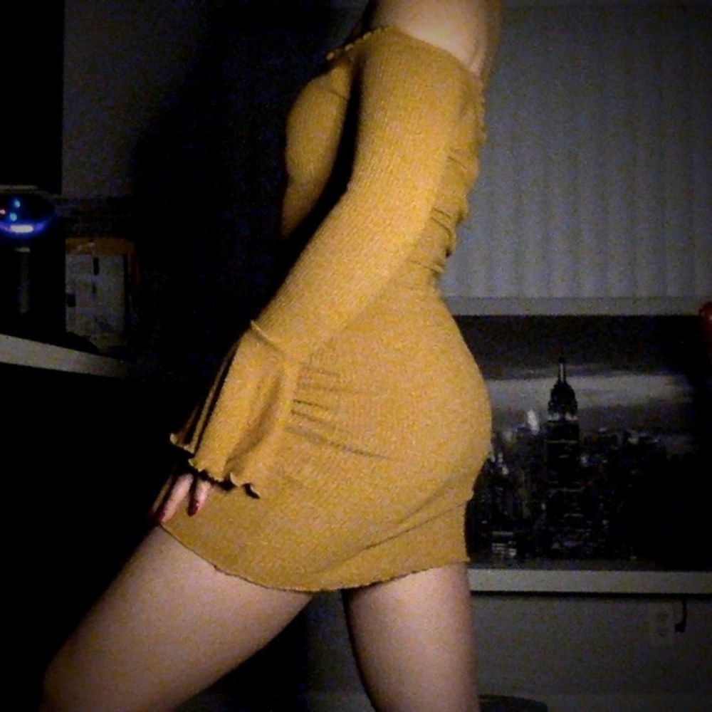 Yellow Long Sleeve Ribbed Dress
